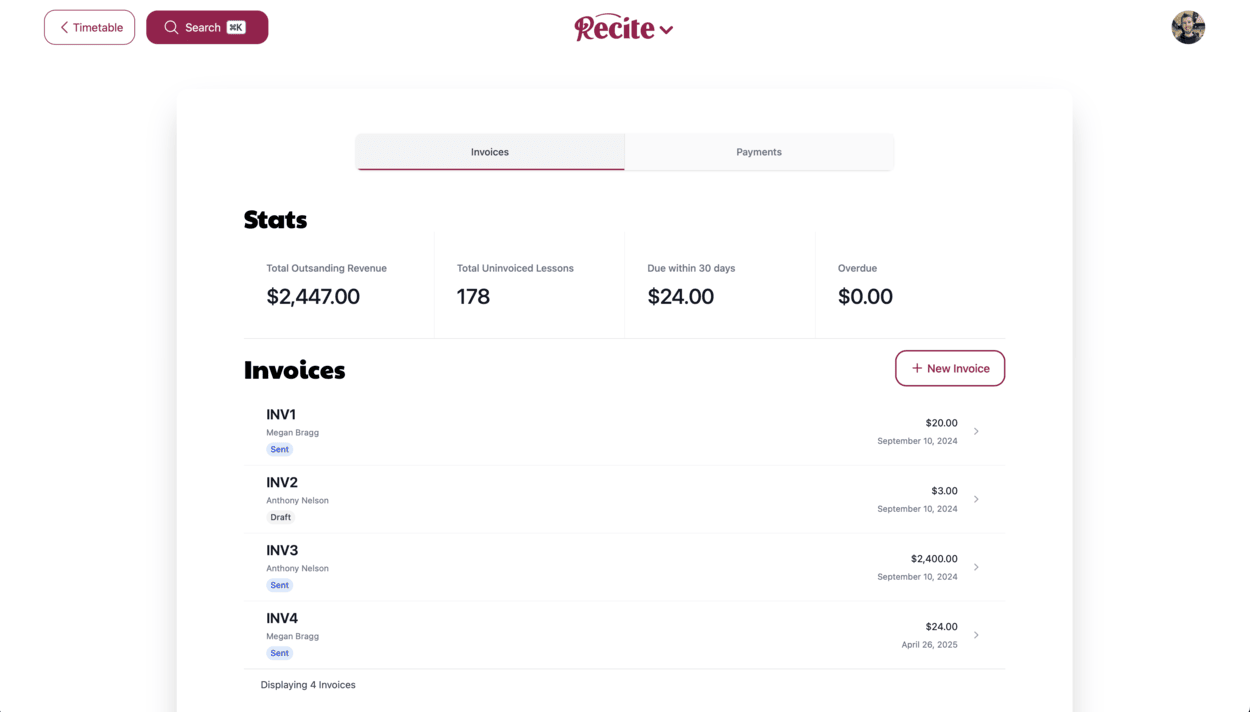 Recite invoices management