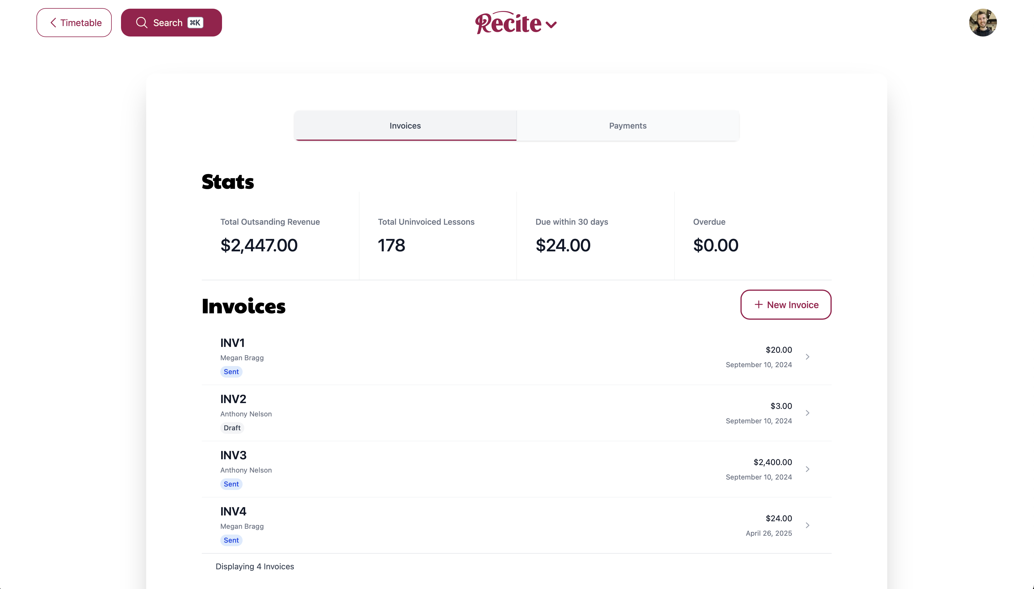 Recite invoices management