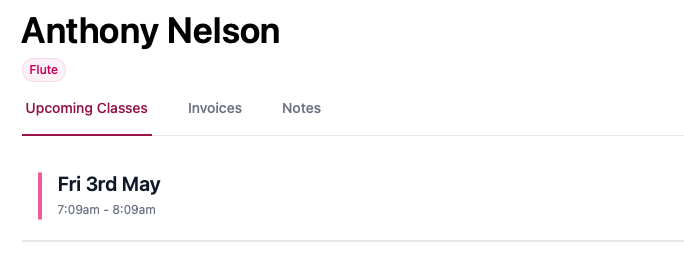 View of a student's details and stats.